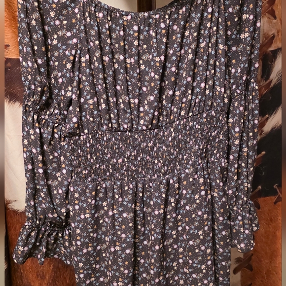 Rock & Roll Denim Brown Floral Mini Dress - Picture 2 of 4